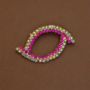 Vintage Abstract Eye Shape Colorful Rhinestones Gold Tone Brooch - U28